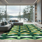 Green Geometric Diamond Weave Rug