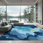 Deep Blue Sky Swirls Gold Stars Rug
