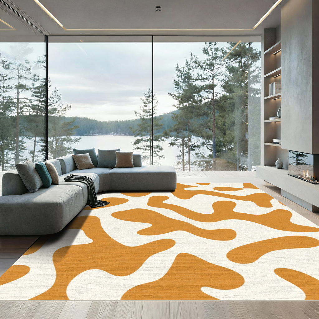 Warm Ochre Abstract Blob Rug