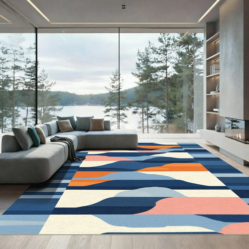 Abstract Blue Orange Horizon Landscape Rug