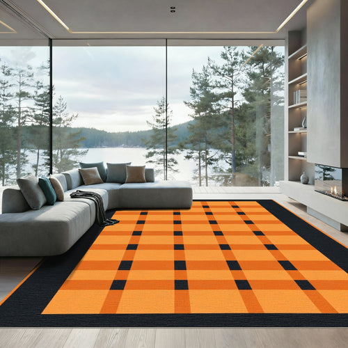 Bold Orange and Black Plaid Rug