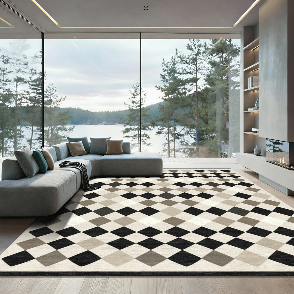 Monochrome Diamond Grid Field Rug