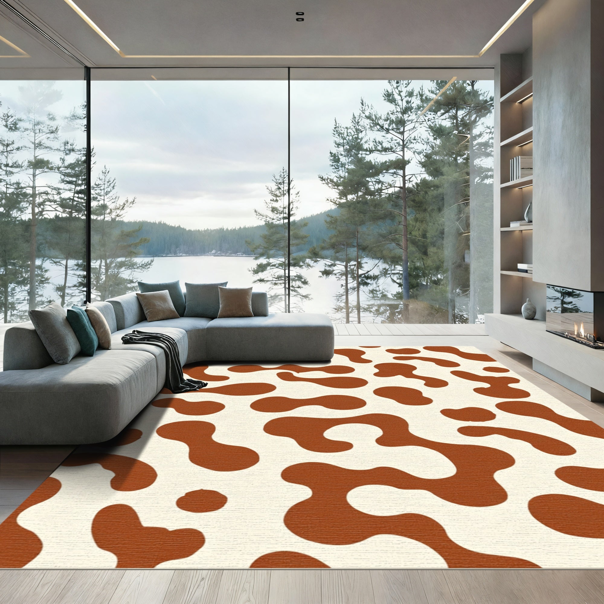 Brown Cream Organic BlobsRug Rug