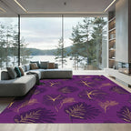 Purple and Gold Botanical Leaf Rug