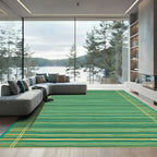 Teal Gold Striped Border Rug