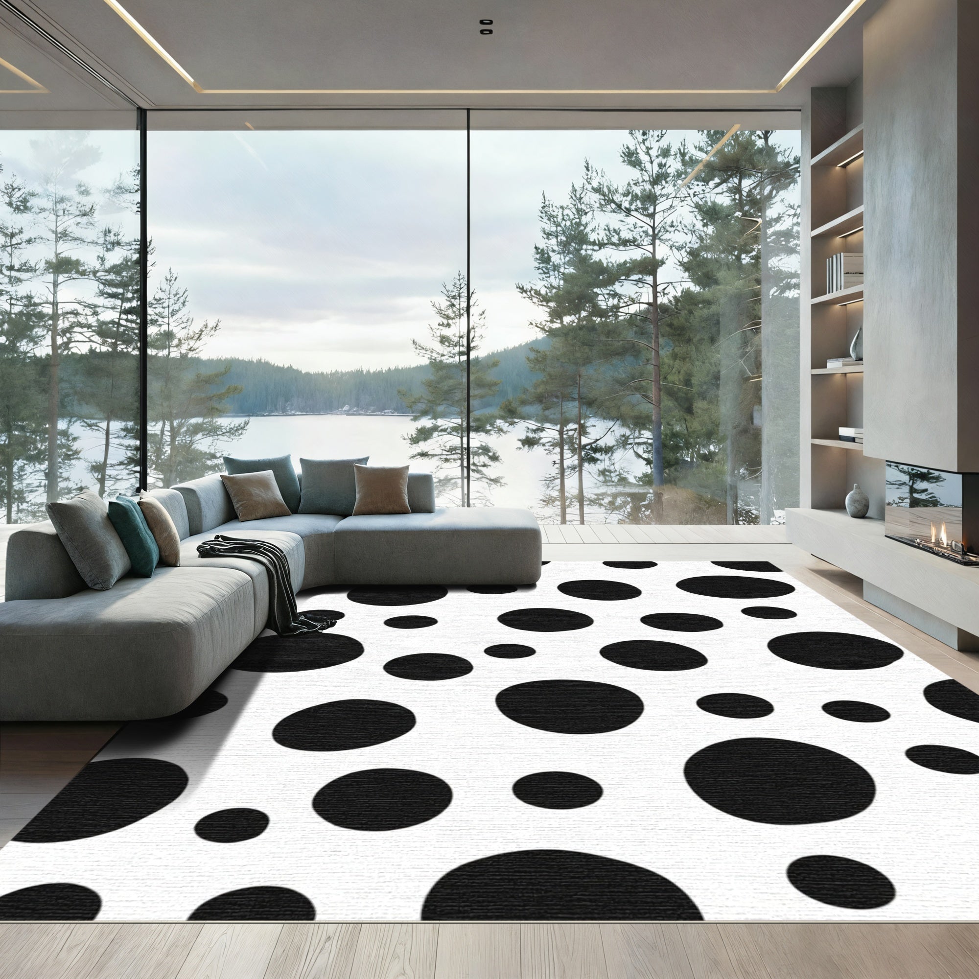 Classic Black White Polka Dot Scatter Rug