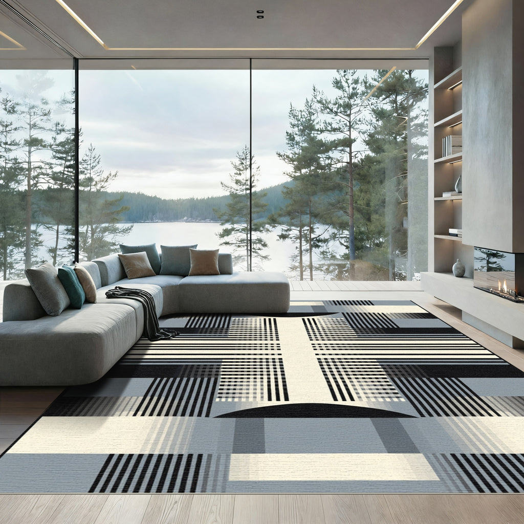 Geometric Modern Abstract Stripe Rug