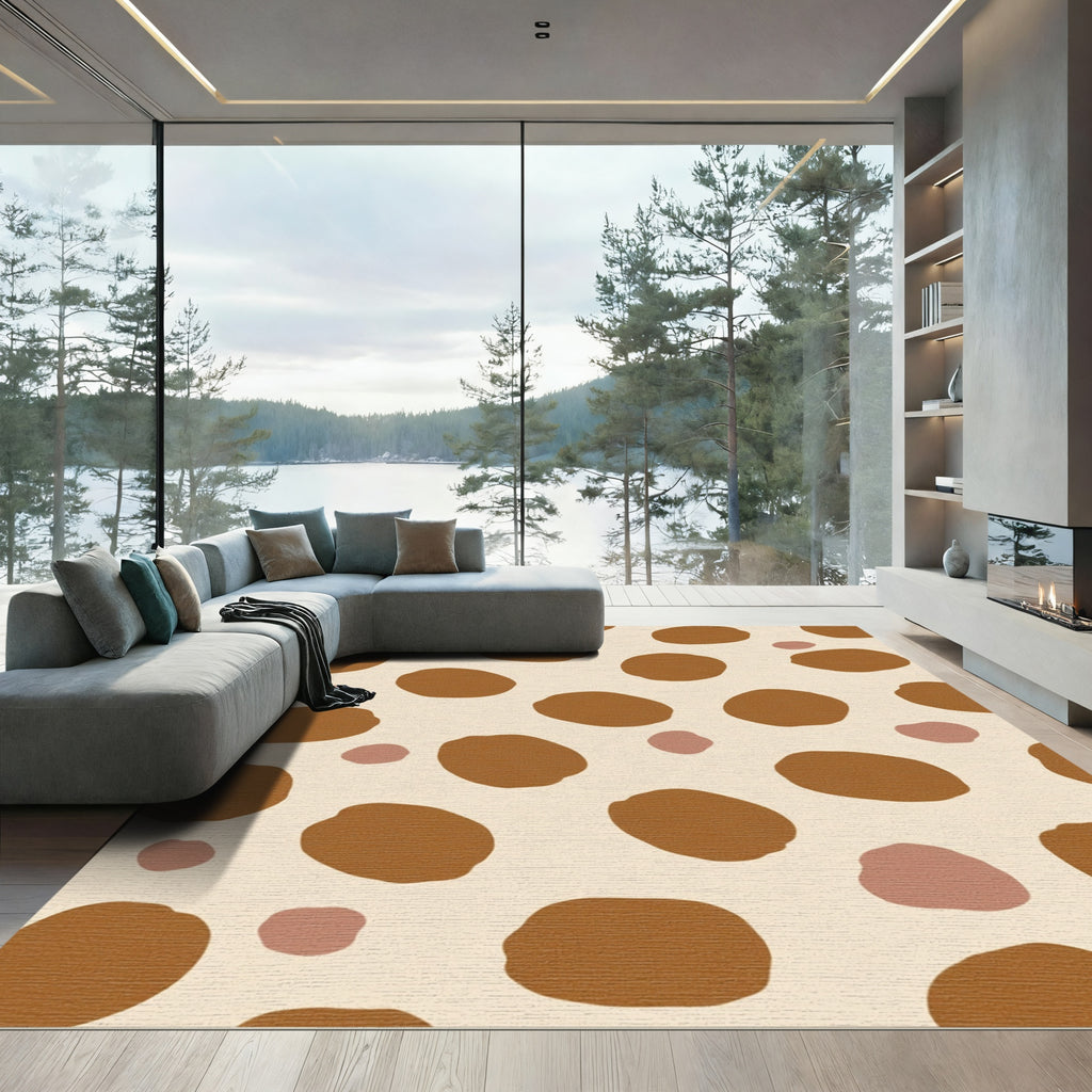 Abstract Brown Polka Dot Composition Rug