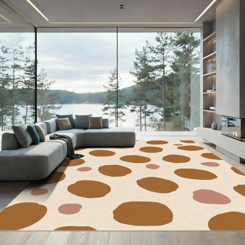 Abstract Brown Polka Dot Composition Rug