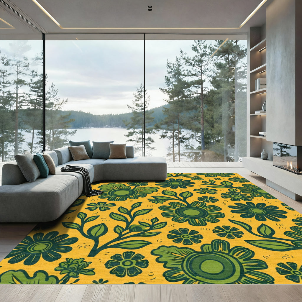 Groovy Green Floral Garden Rug