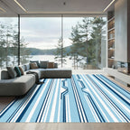 Navy Light Blue Vertical Stripe Weave Rug