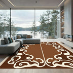 Cream Swirl Border Brown Rug