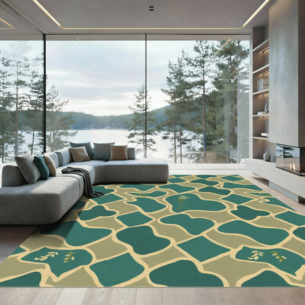 Teal Abstract Organic Forms Garden Rug