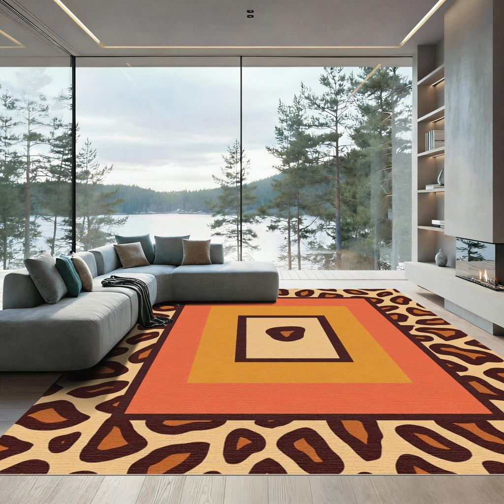 Bold Leopard Print Geometric Squares Rug