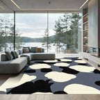 Abstract Black Ivory Camouflage Shapes Rug