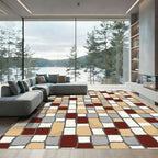 Red Gold Tan Gray Block Pattern Rug