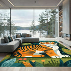 Jungle Tiger With Lush Foliage Scene Rug