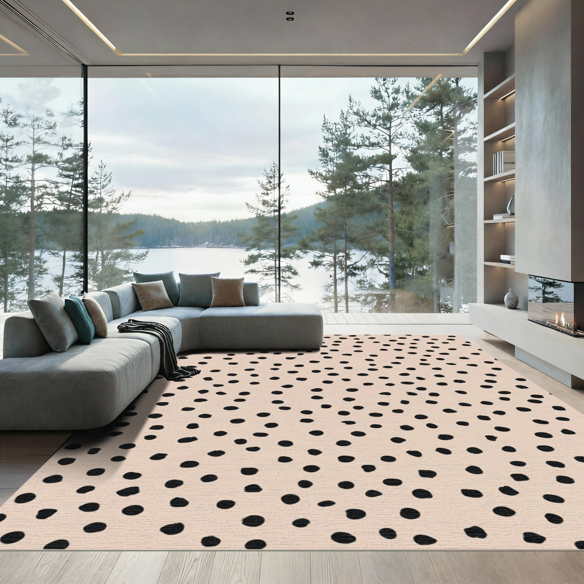 Neutral Black Polka Dot Scatter Rug