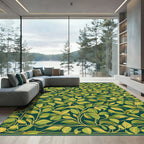 Green Leafy Botanical Garden Border Rug