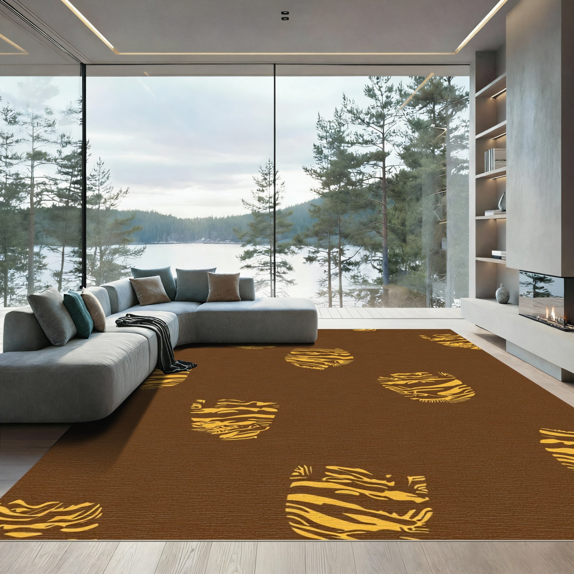 Golden Tiger Face Medallion Rug