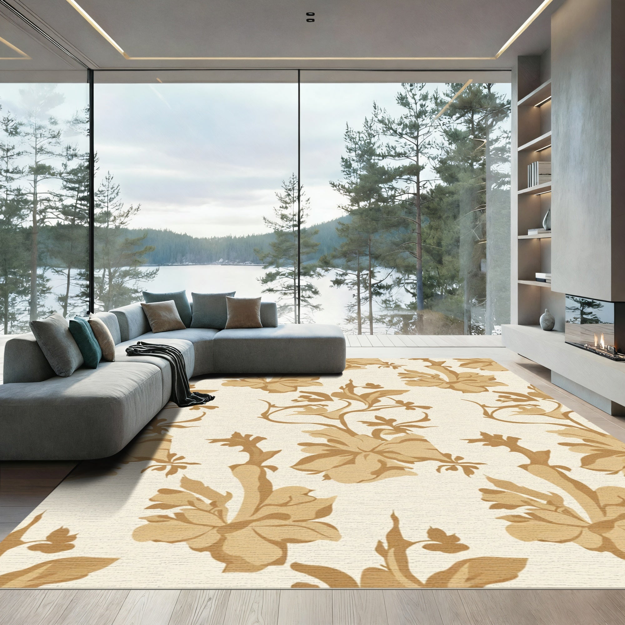 Sepia Floral Scroll Vine Rug