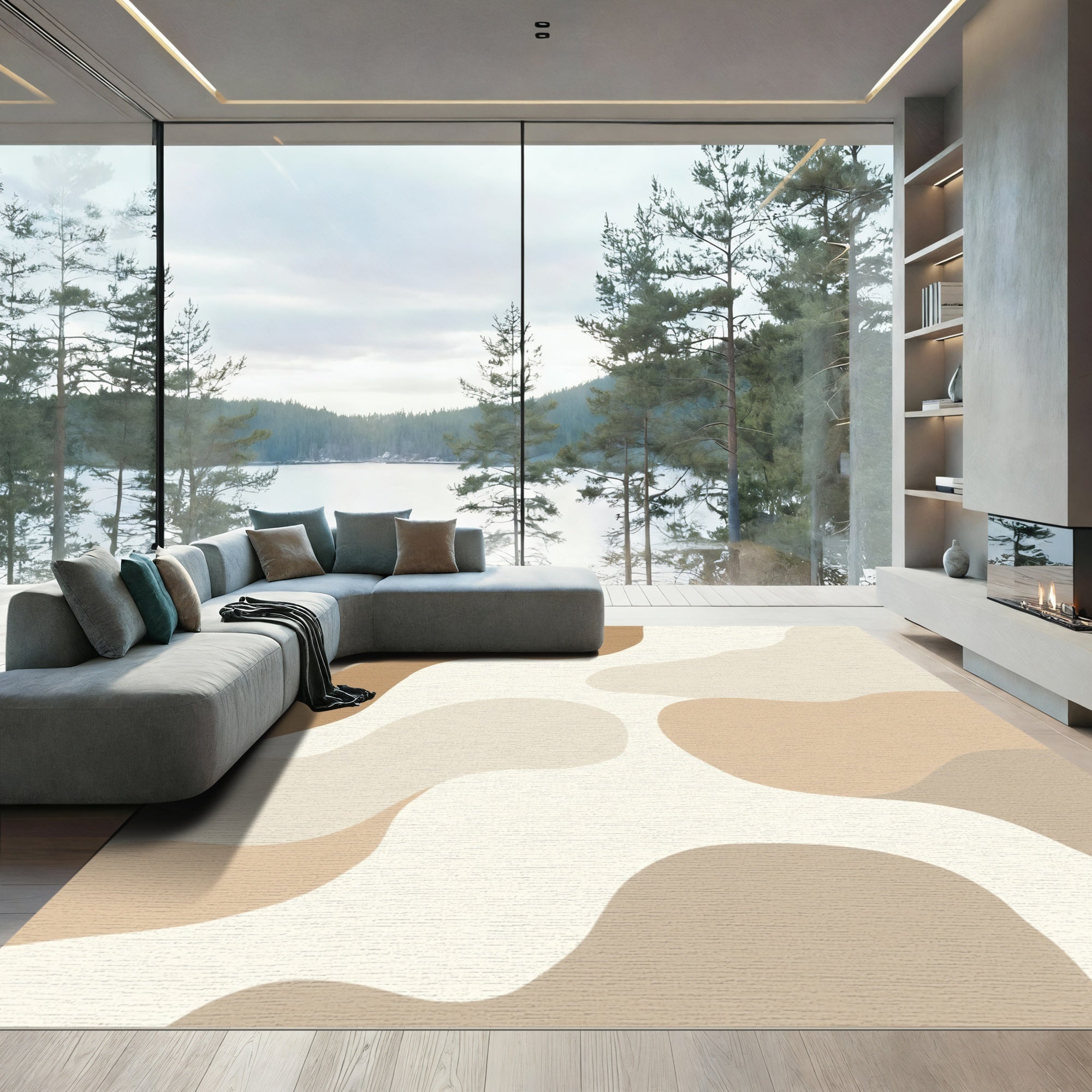 Earthy Toned Fluid Abstract Shapes Rug