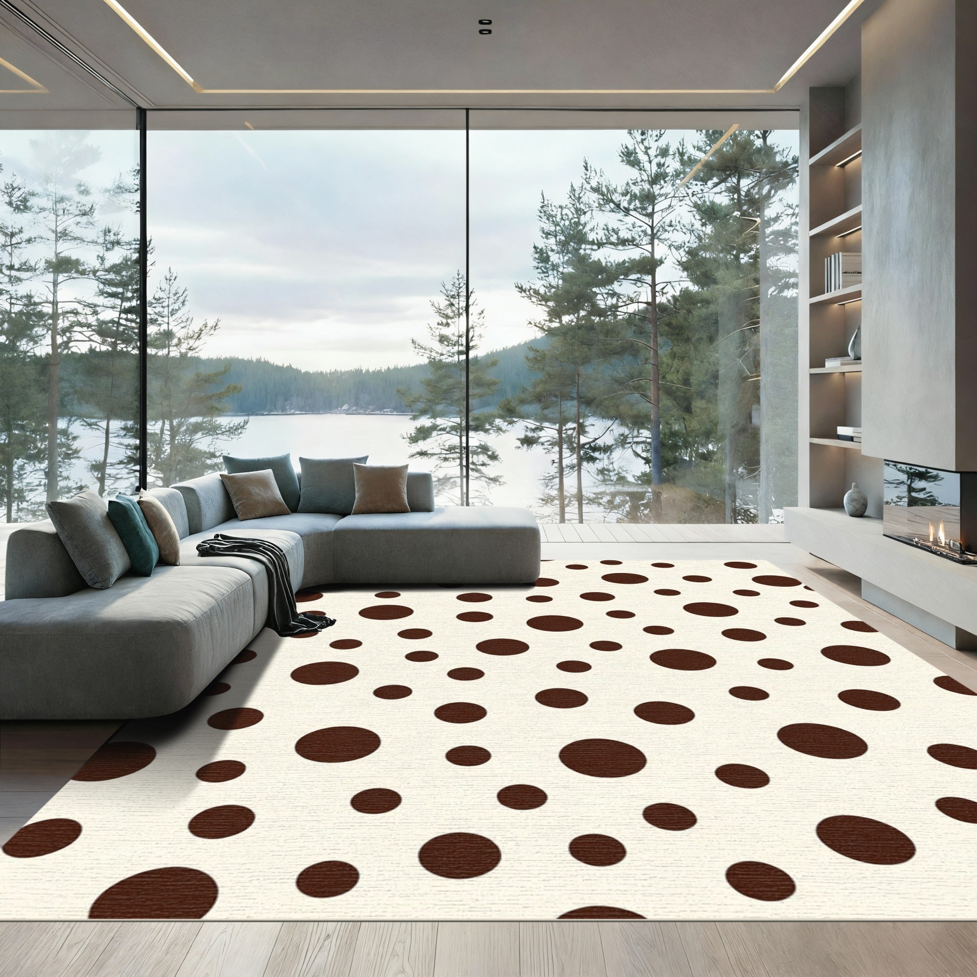 Chocolate Cream Polka Dot Scatter Rug