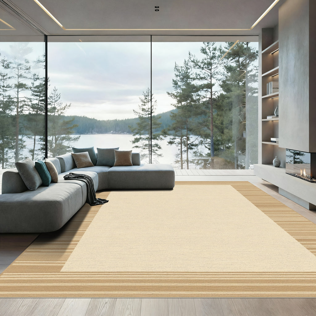 Neutral Toned Horizontal Stripe Border Rug