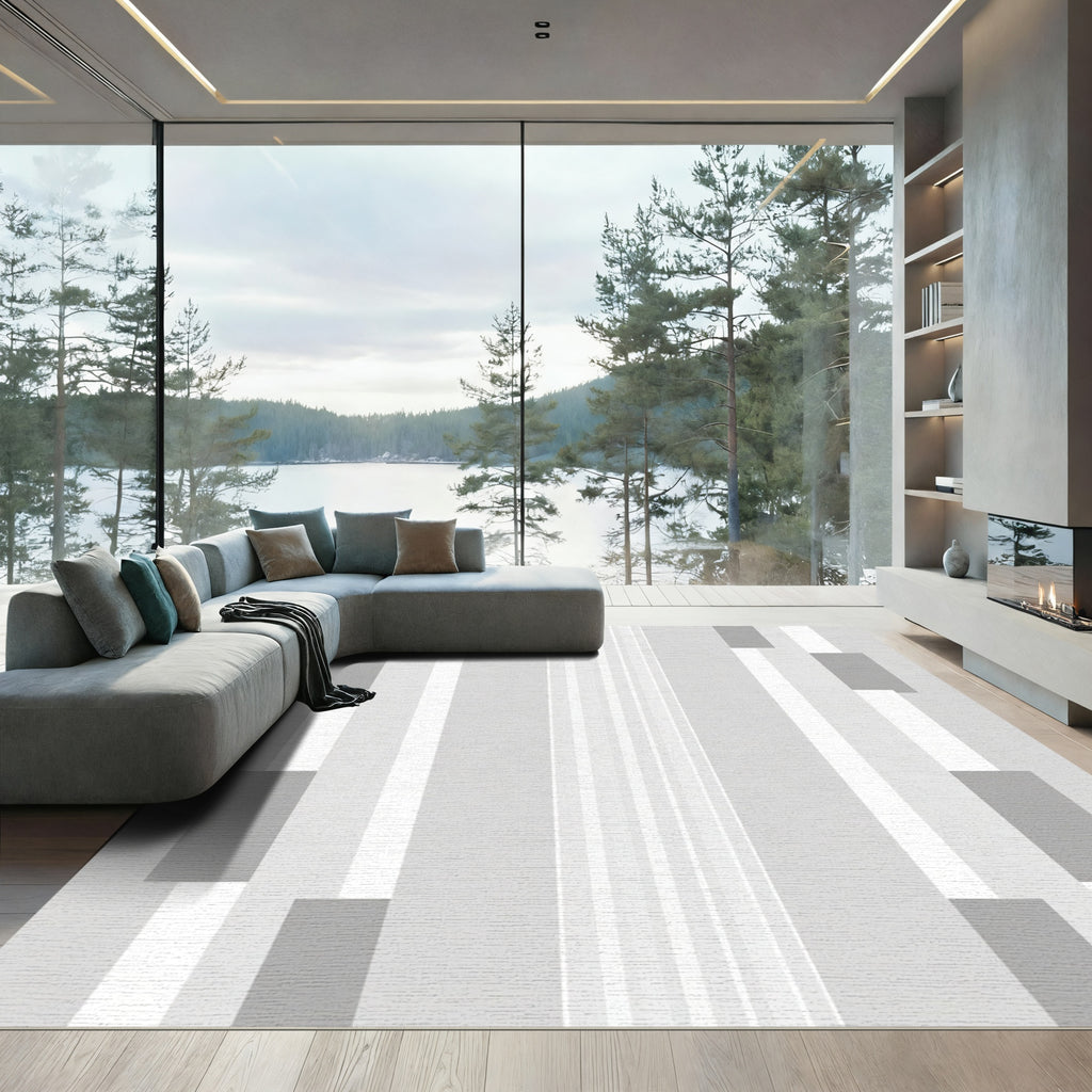 Minimalist Gray White Vertical Stripes Rug