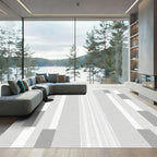 Minimalist Gray White Vertical Stripes Rug