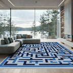 Navigational Blue Geometric Maze Rug