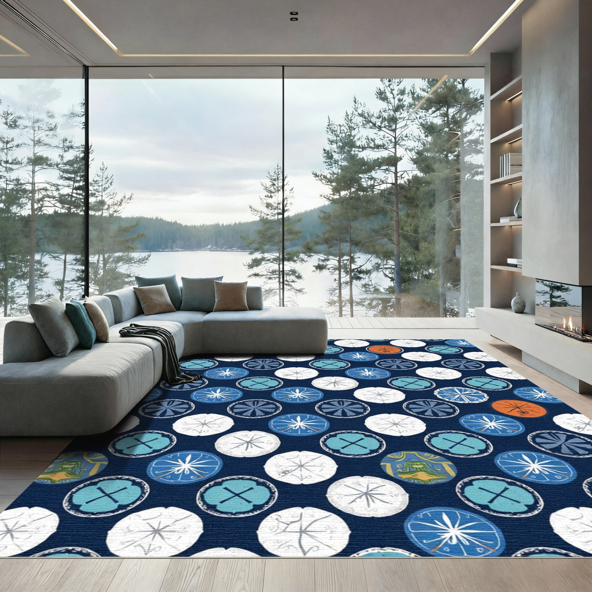 Navy Blue Round Medallion Collage Rug