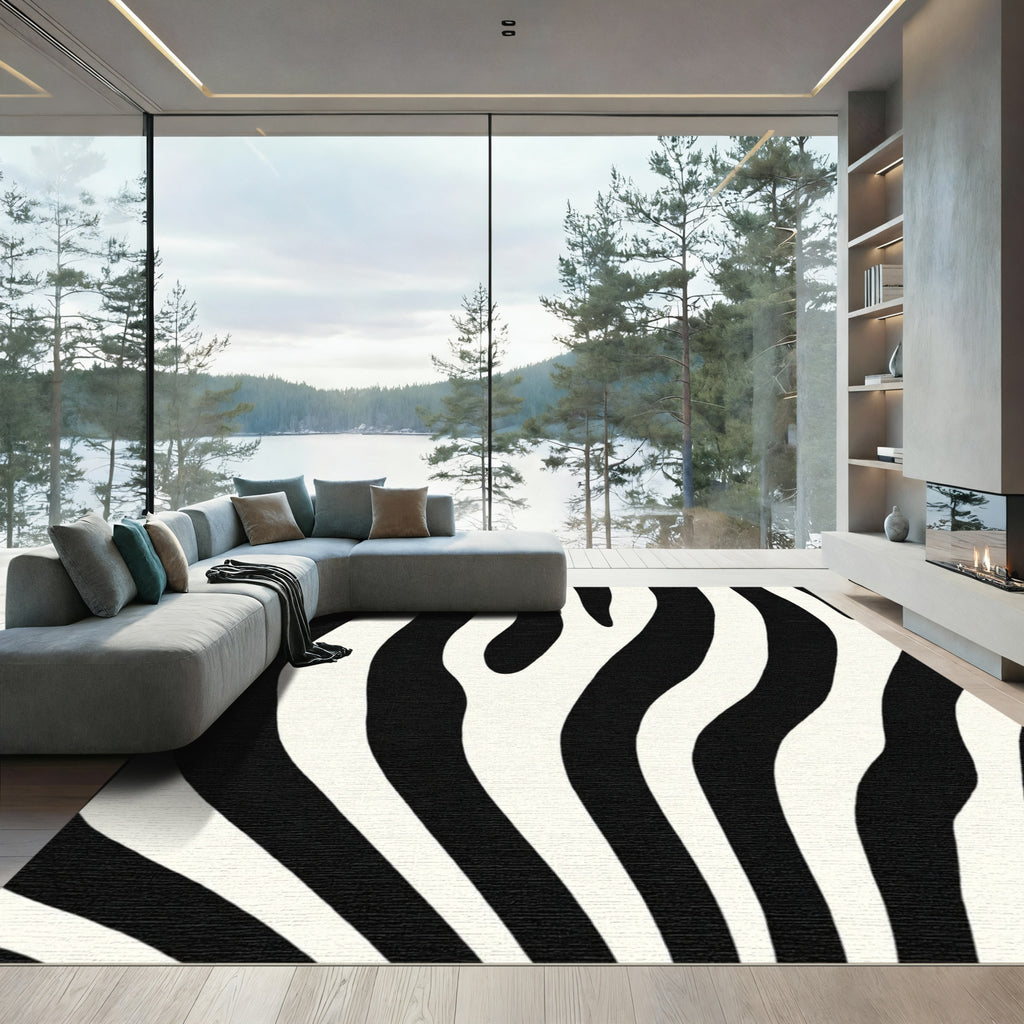 Black White Zebra Stripes Rug