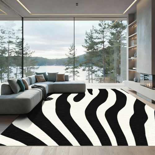Black White Zebra Stripes Rug
