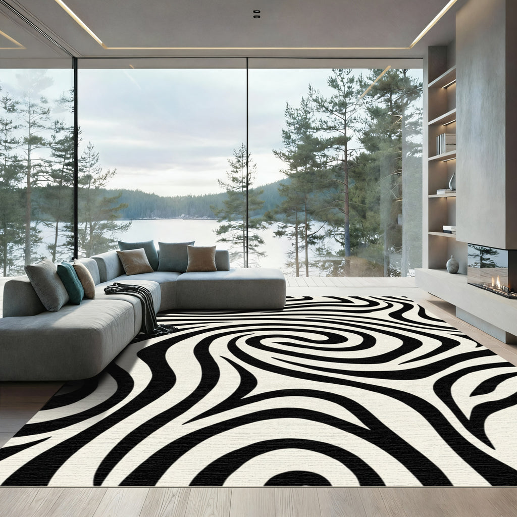 Bold Black Cream Swirl Zebra Rug
