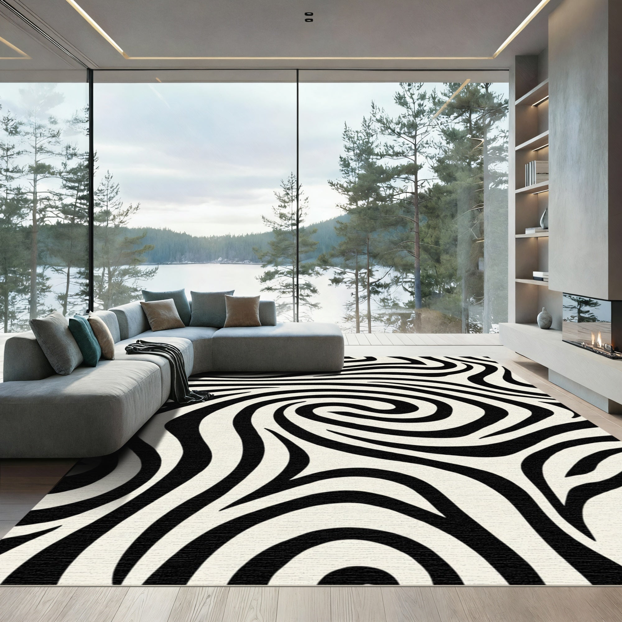 Bold Black Cream Swirl Zebra Rug
