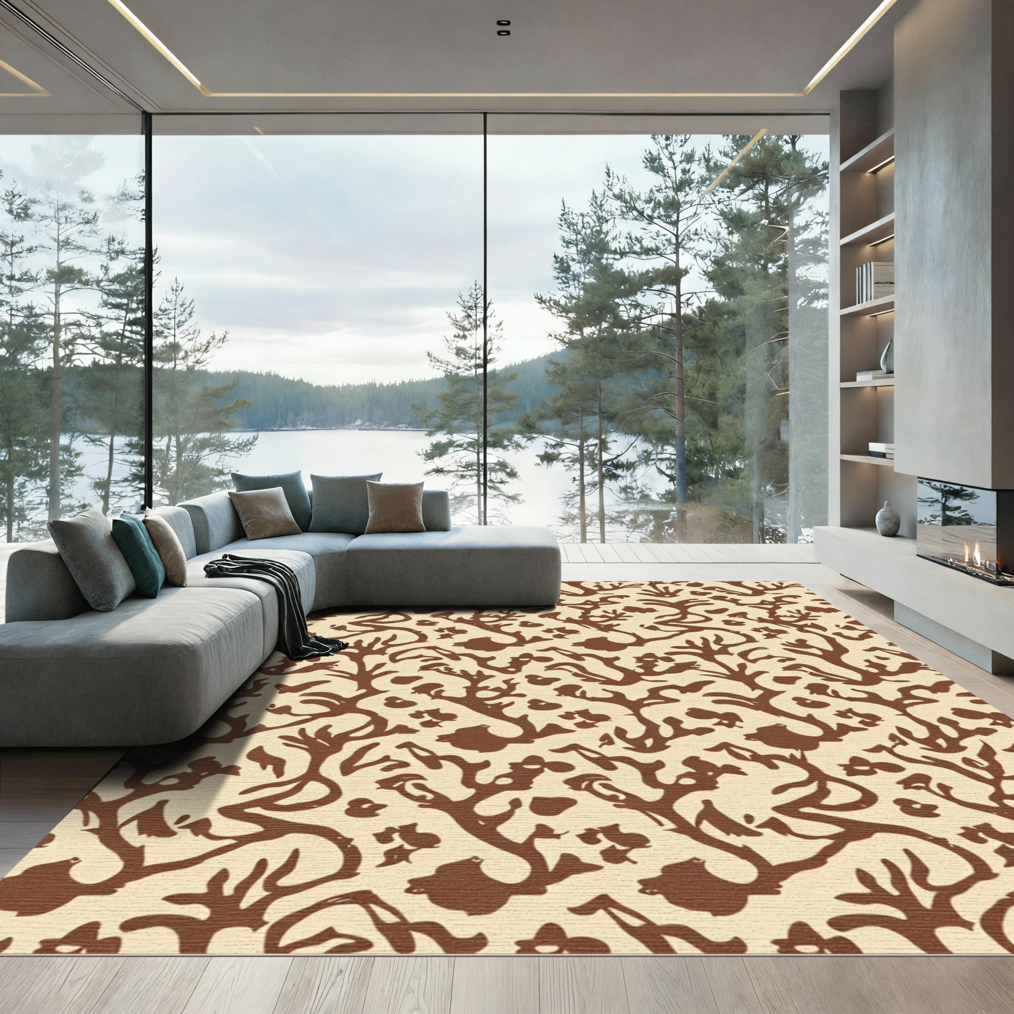 Brown Coral Organic Repeating Pattern Rug