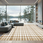 Brown Tan Plaid Classic Weave Rug