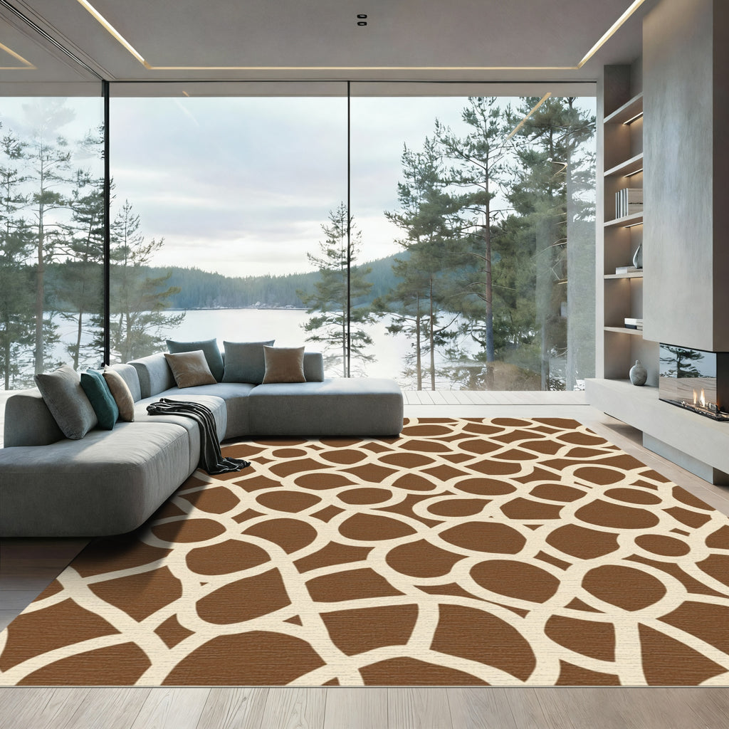 Brown Cream Organic Interlocking Shape Rug