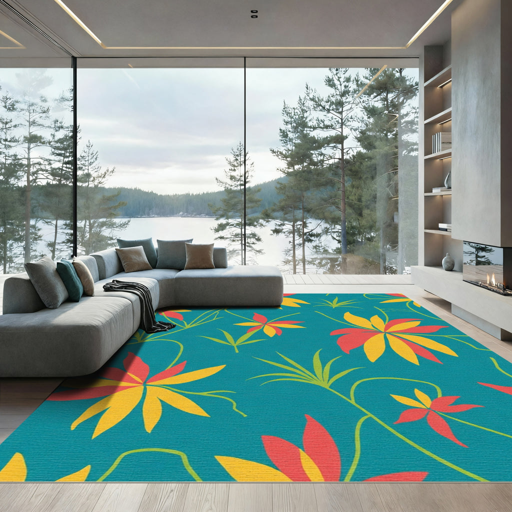 Coral Yellow Floating Floral Vines Rug