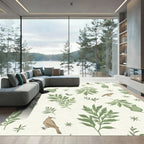 Charming Green Foliage Bird Arrangement Rug