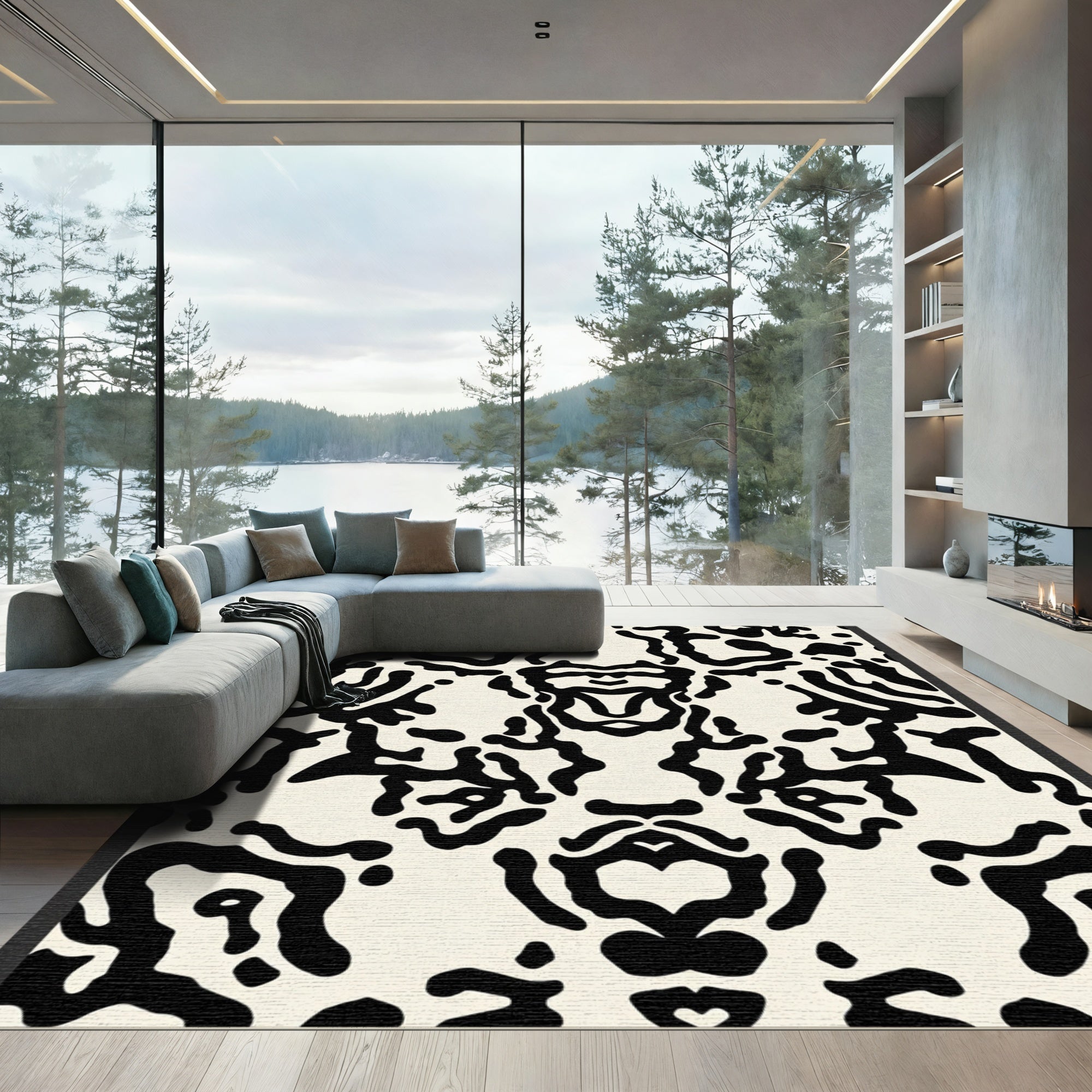 Black and Cream Abstract Organic Harmony Rug