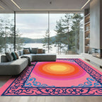 Pink Sunset Concentric Circles Border Rug