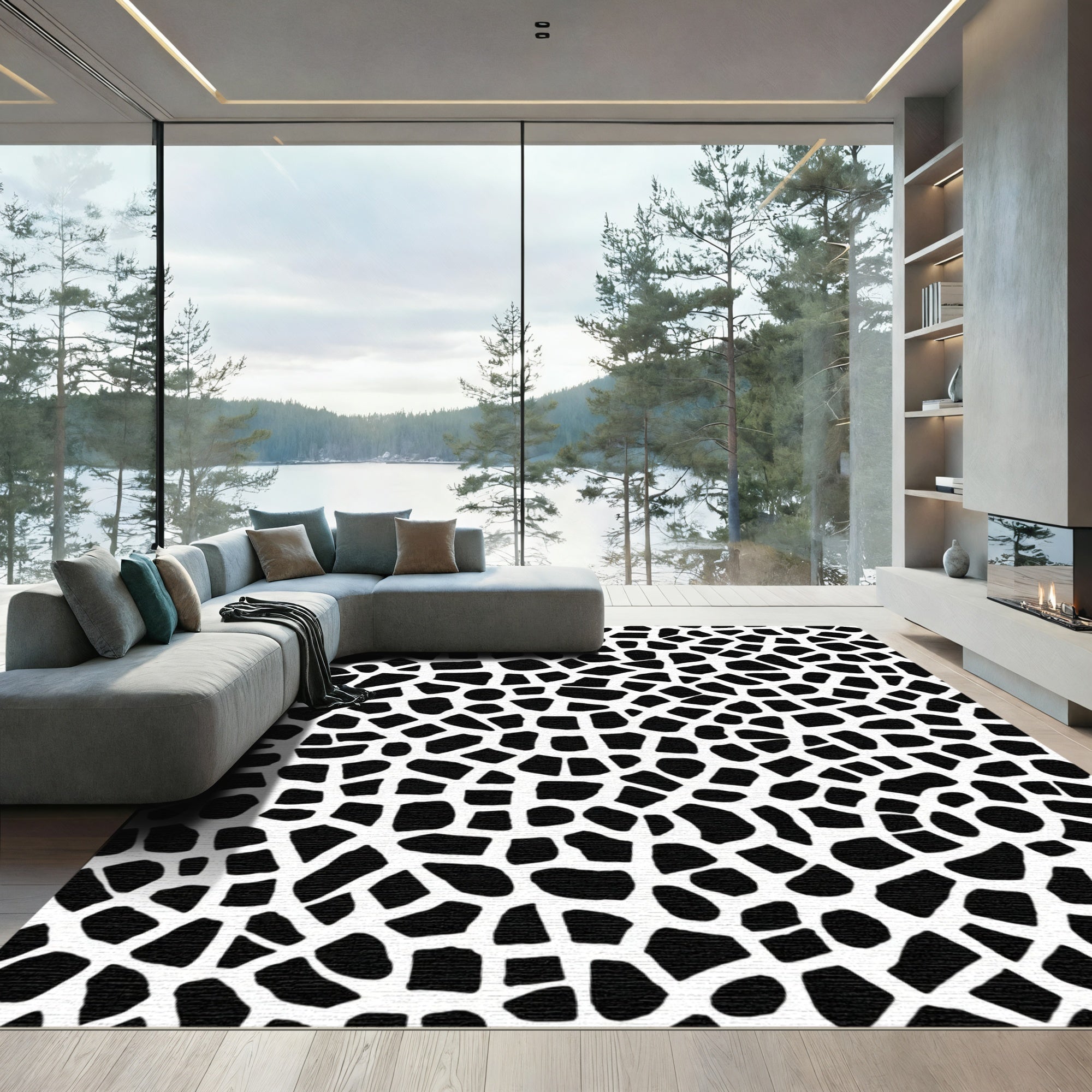 Black And White Cracked Earth Rug