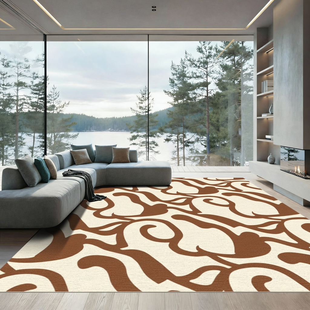 Brown Organic Swirls Cream Rug