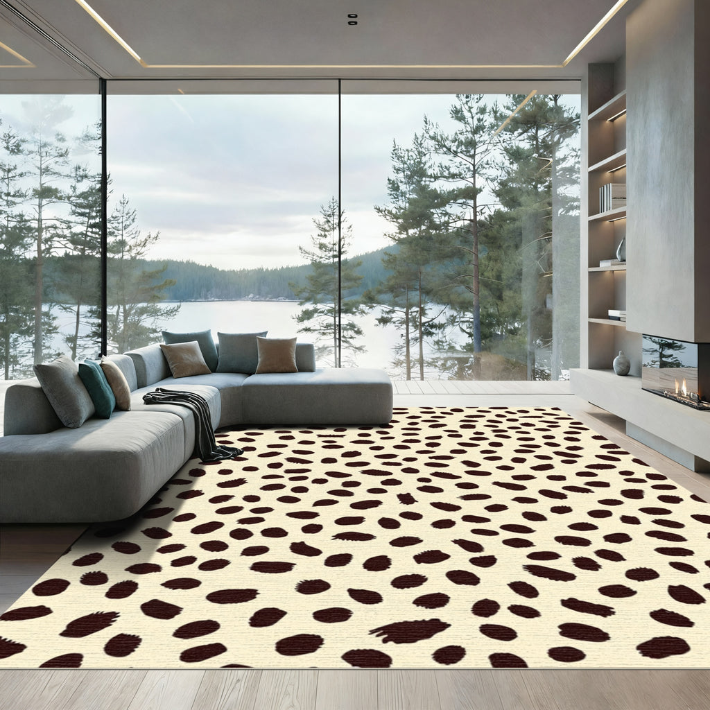Cream Brown Spotted Animal Print Rug
