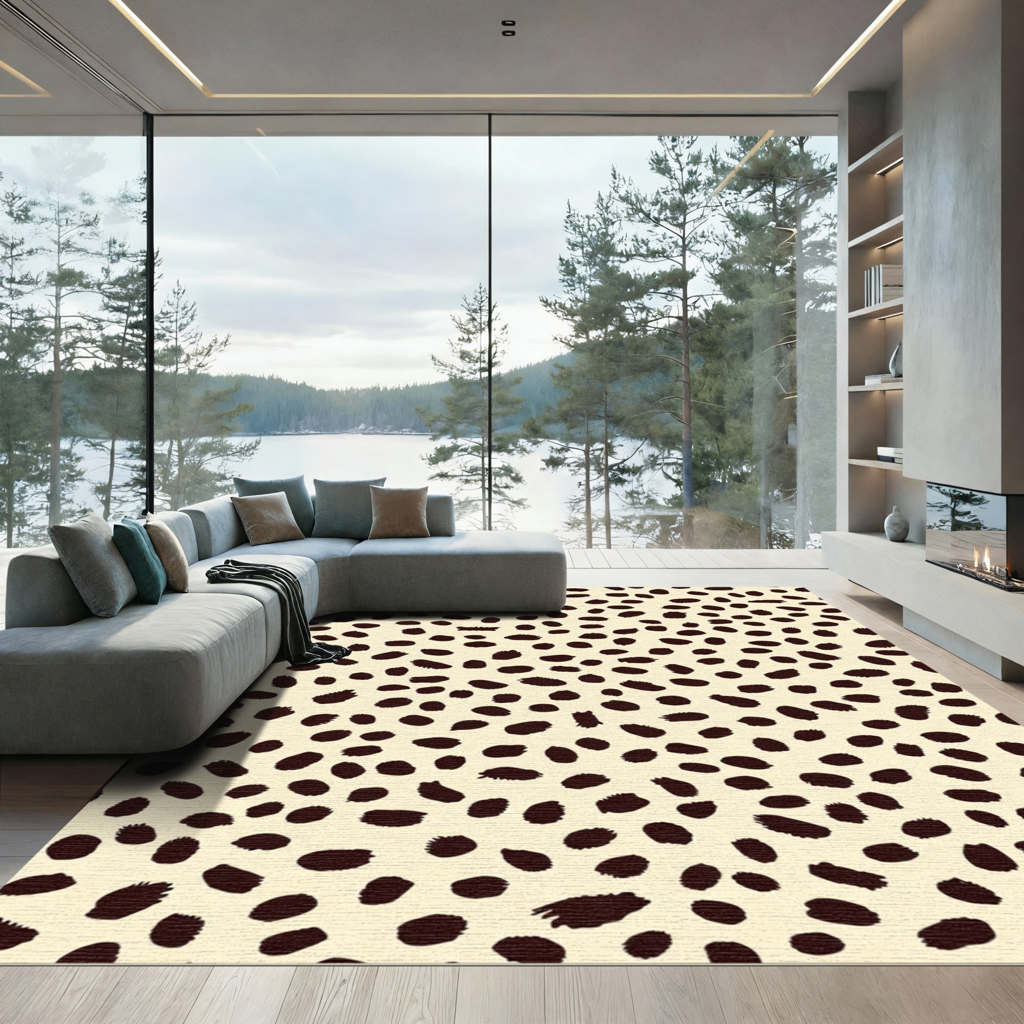Cream Brown Spotted Animal Print Rug