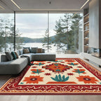 Terracotta Orange Folk Art Floral Rug