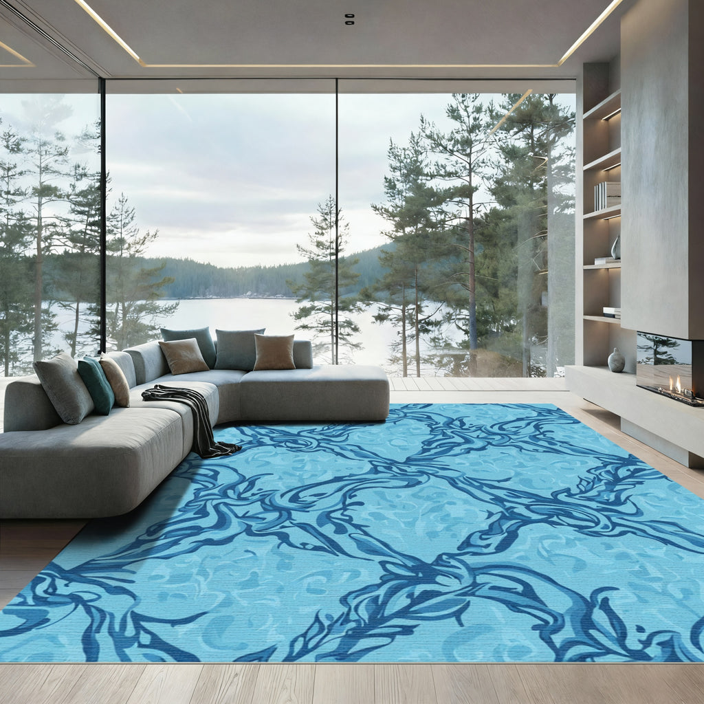 Aqua Blue Swirl Diamond Rug