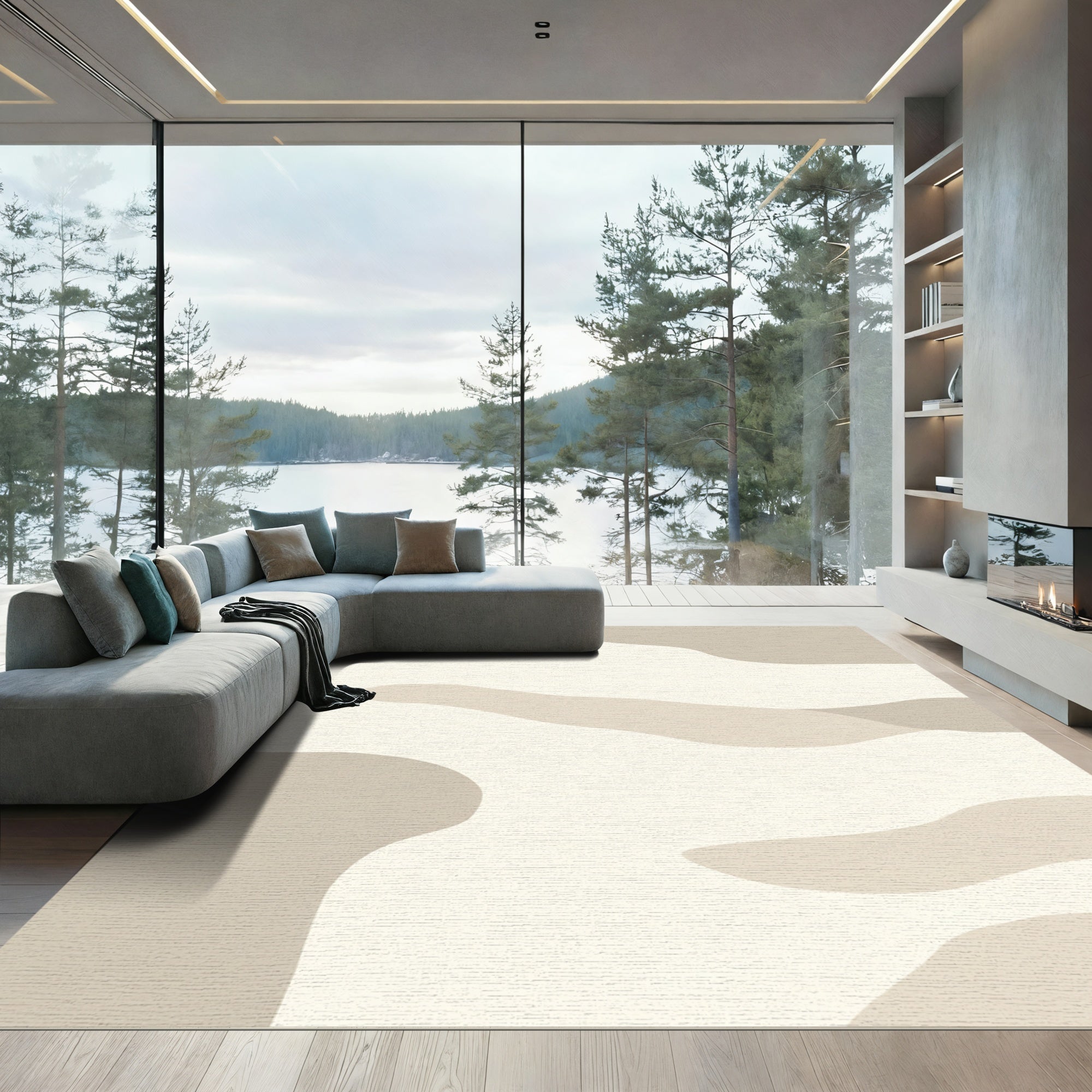 Neutral Abstract Organic Shapes Rug